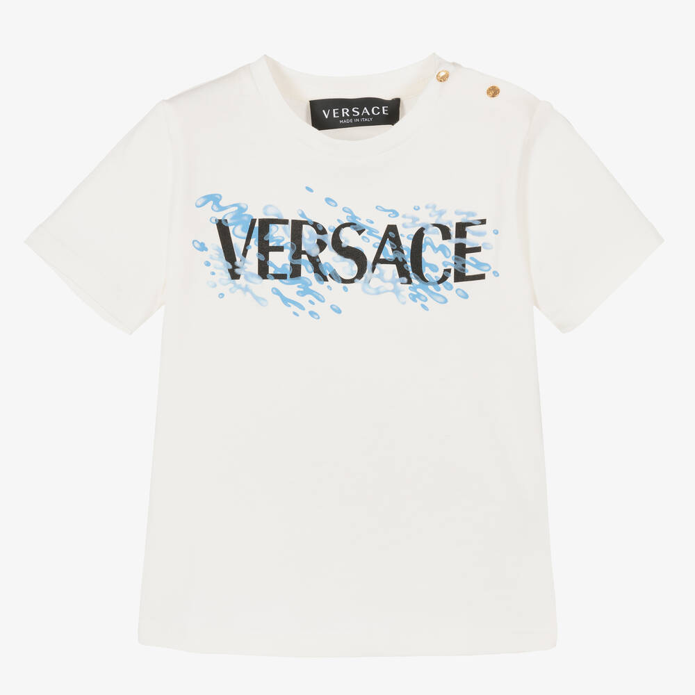 Versace - تيشيرت أطفال ولادي قطن لون أبيض | Childrensalon