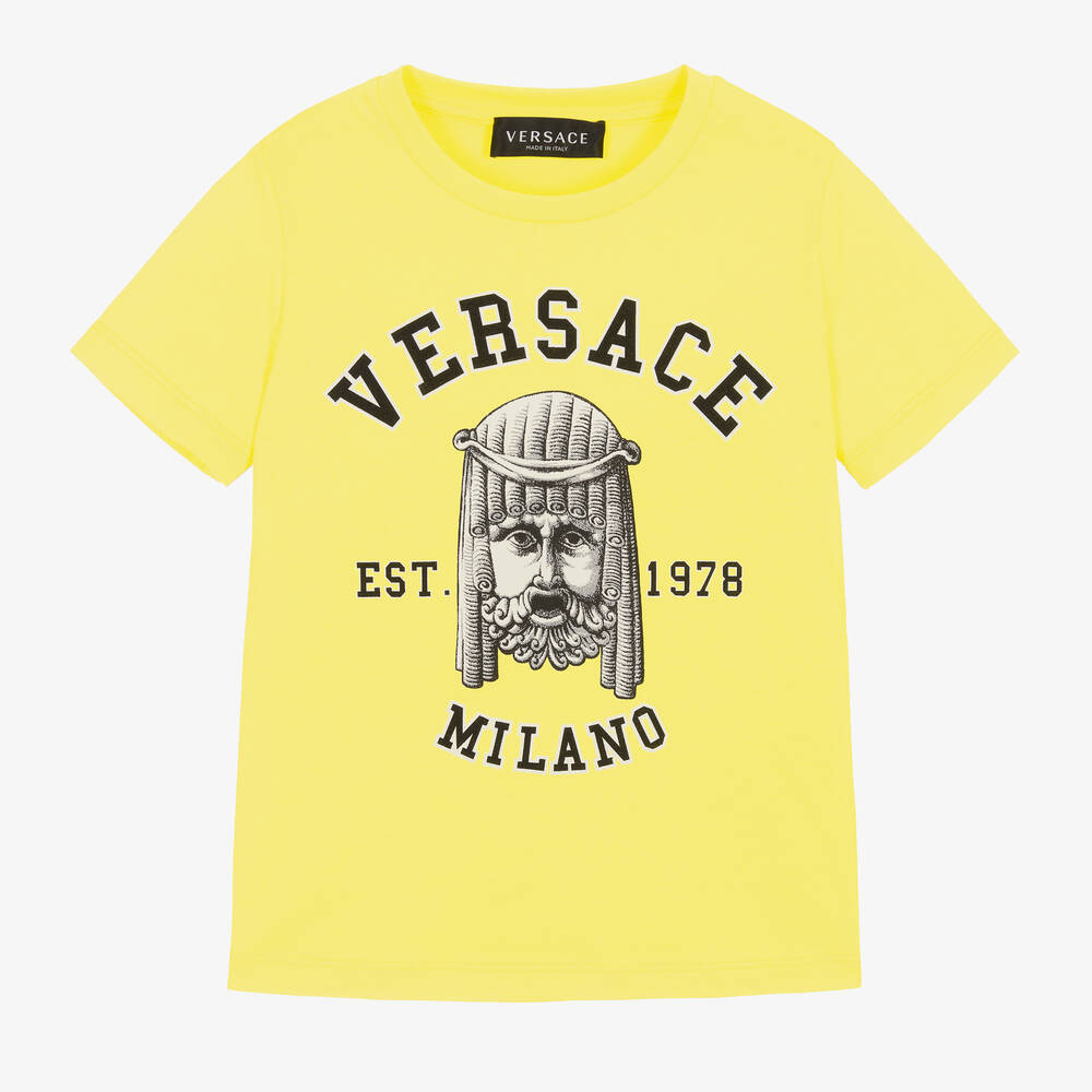 Versace - Boys Yellow Cotton Logo T-Shirt | Childrensalon