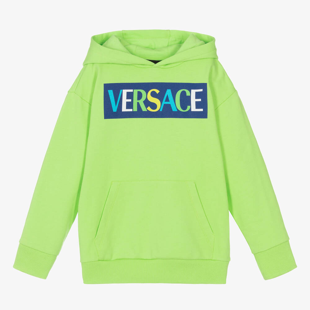Versace - Sweat à capuche vert vif en coton | Childrensalon