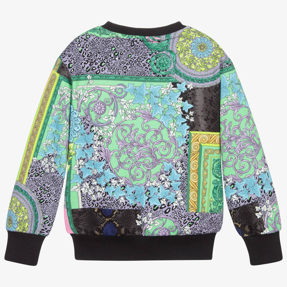 Versace-سويتشيرت قطن لون أخضر بطبعة باروك للبنات | Childrensalon Outlet