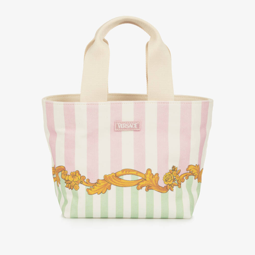 Versace-Girls Barocco Pinstripe Canvas Tote Bag (28cm) | Childrensalon Outlet