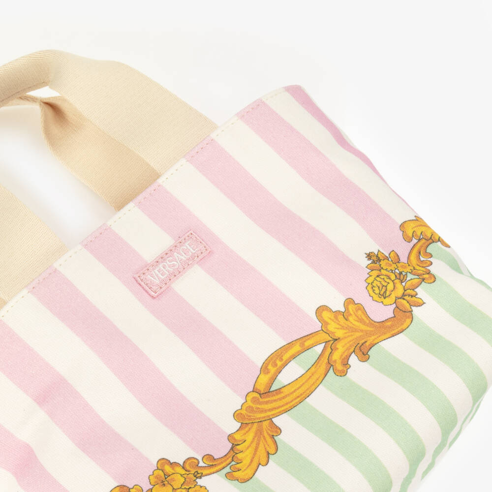 Versace-Girls Barocco Pinstripe Canvas Tote Bag (28cm) | Childrensalon Outlet