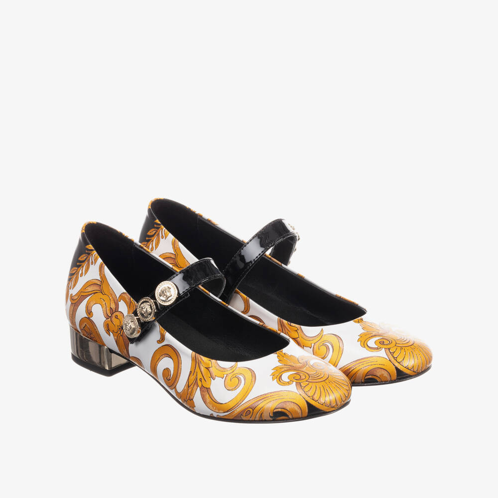 Versace-Girls Baroque Leather Shoes | Childrensalon Outlet