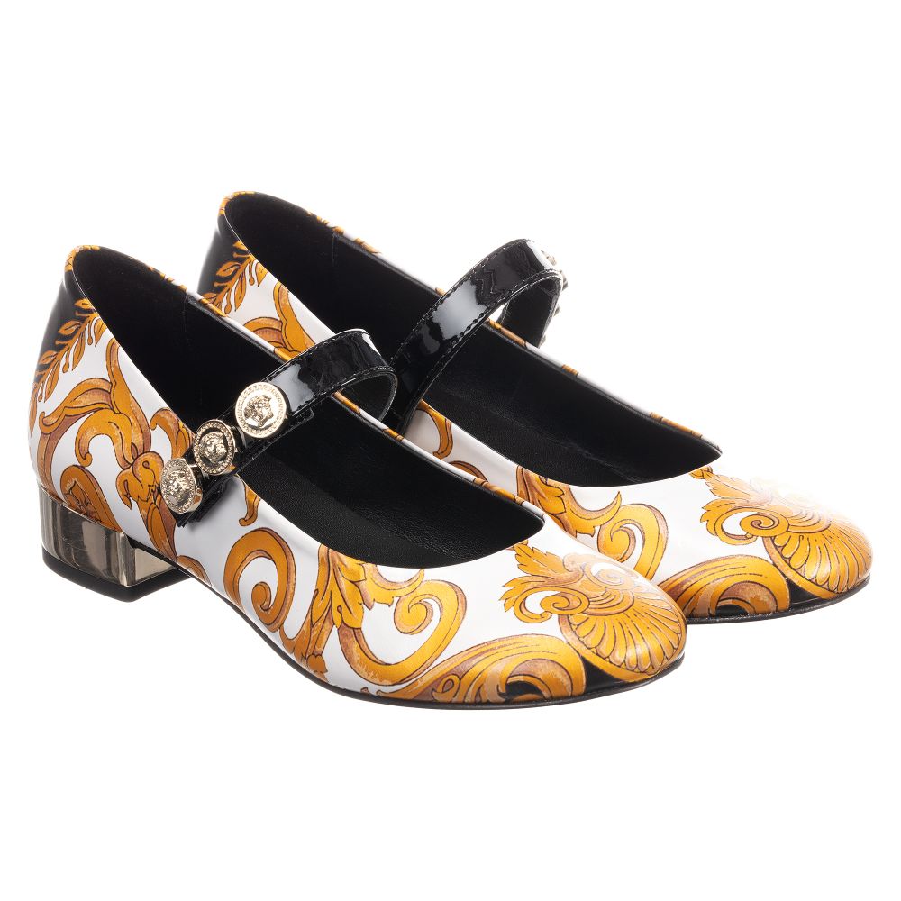 Versace - Girls Baroque Leather Shoes | Childrensalon