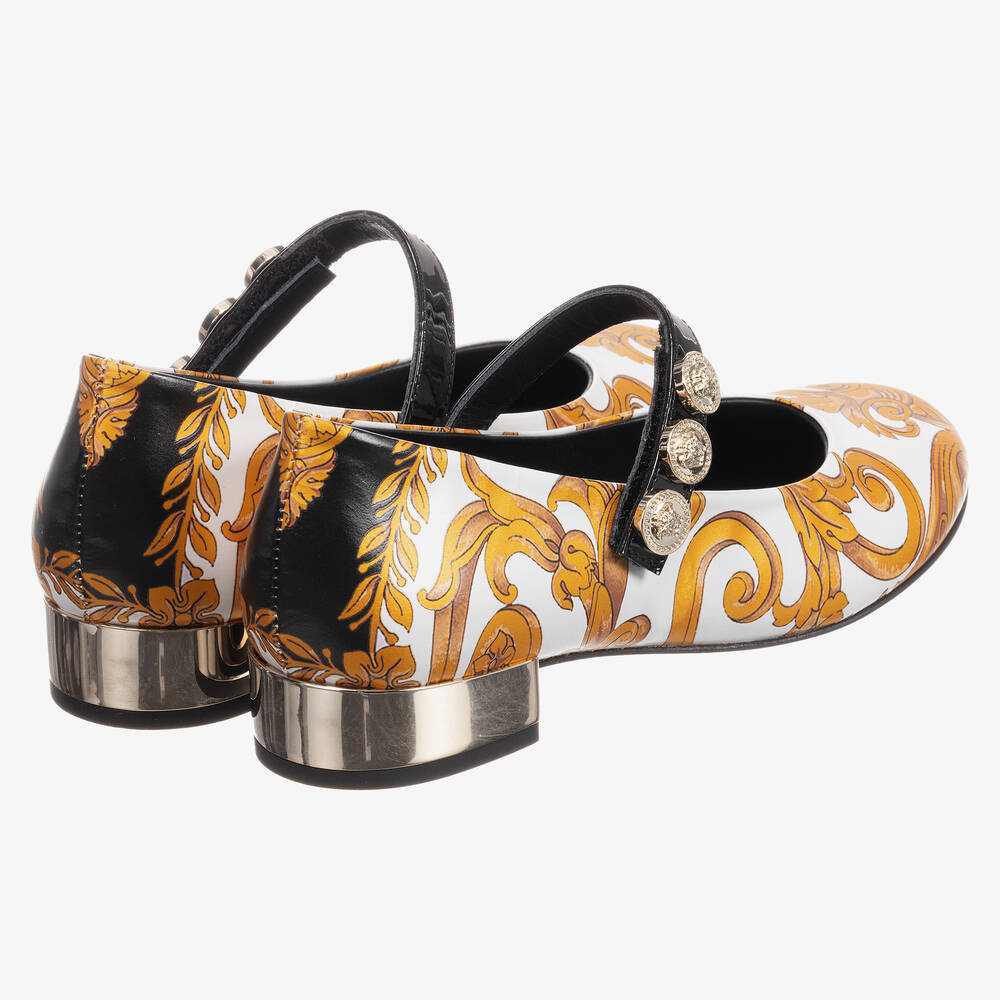 Versace-Girls Baroque Leather Shoes | Childrensalon Outlet