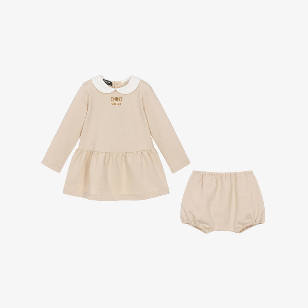 Versace-Girls Beige Cashmere Blend Dress | Childrensalon Outlet