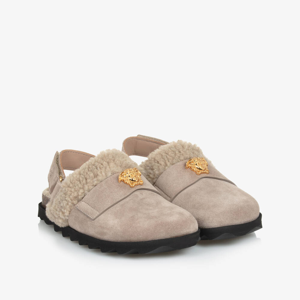 Versace-Girls Beige Suede Slip-On Shoes | Childrensalon Outlet