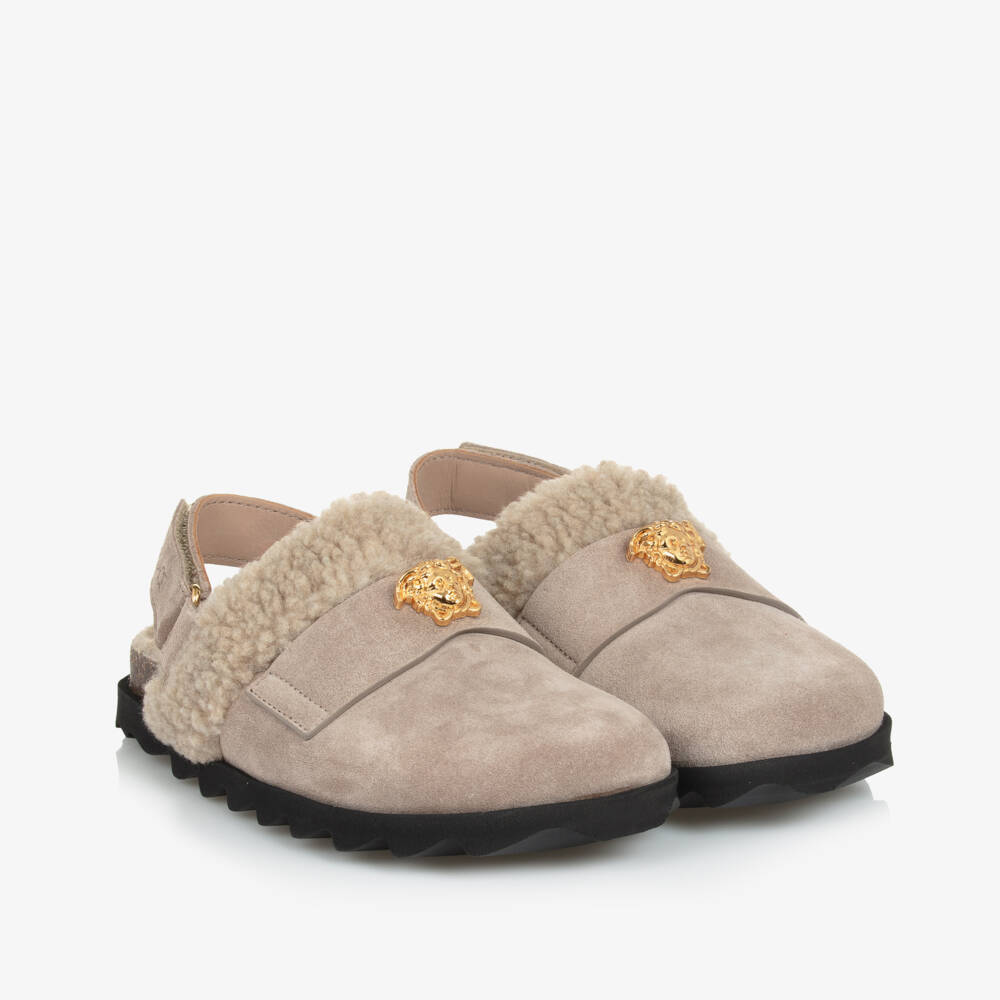 Versace-Girls Beige Suede Slip-On Shoes | Childrensalon Outlet