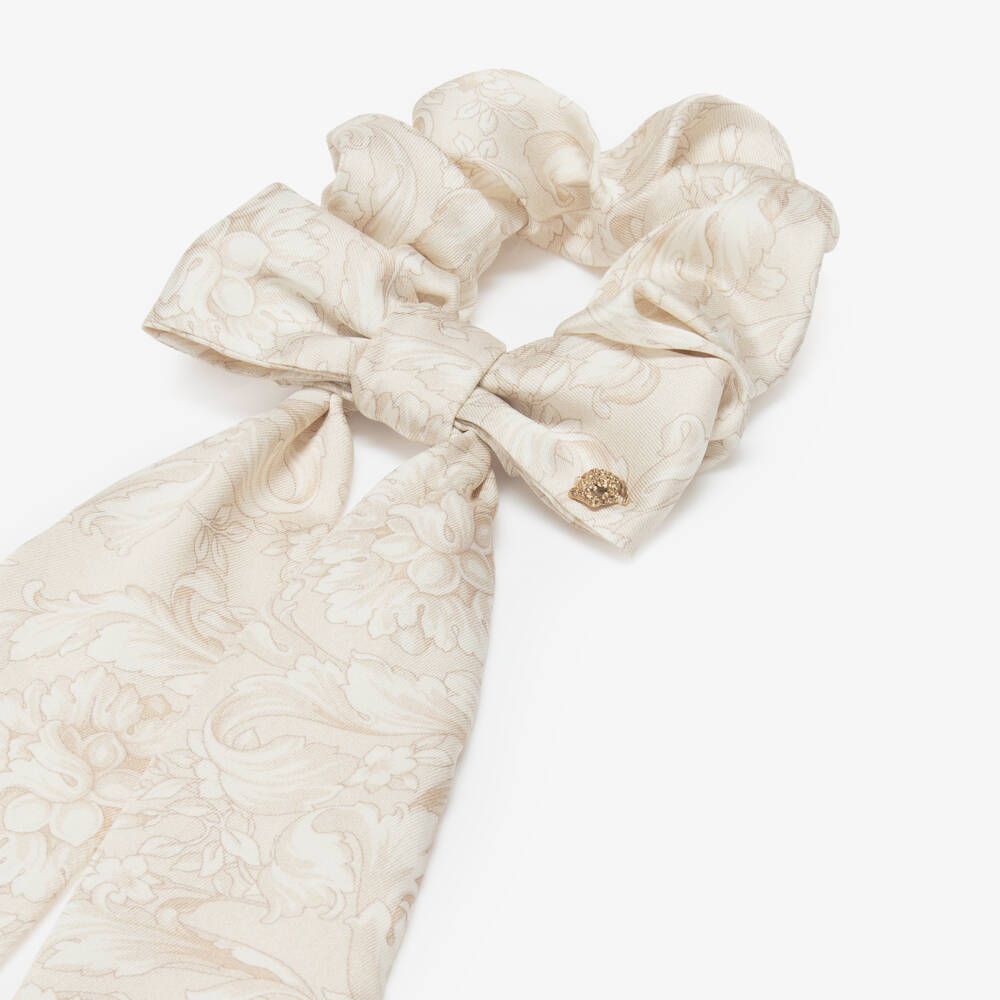Versace-Girls Beige Whisper Barocco Hair Scrunchie | Childrensalon Outlet