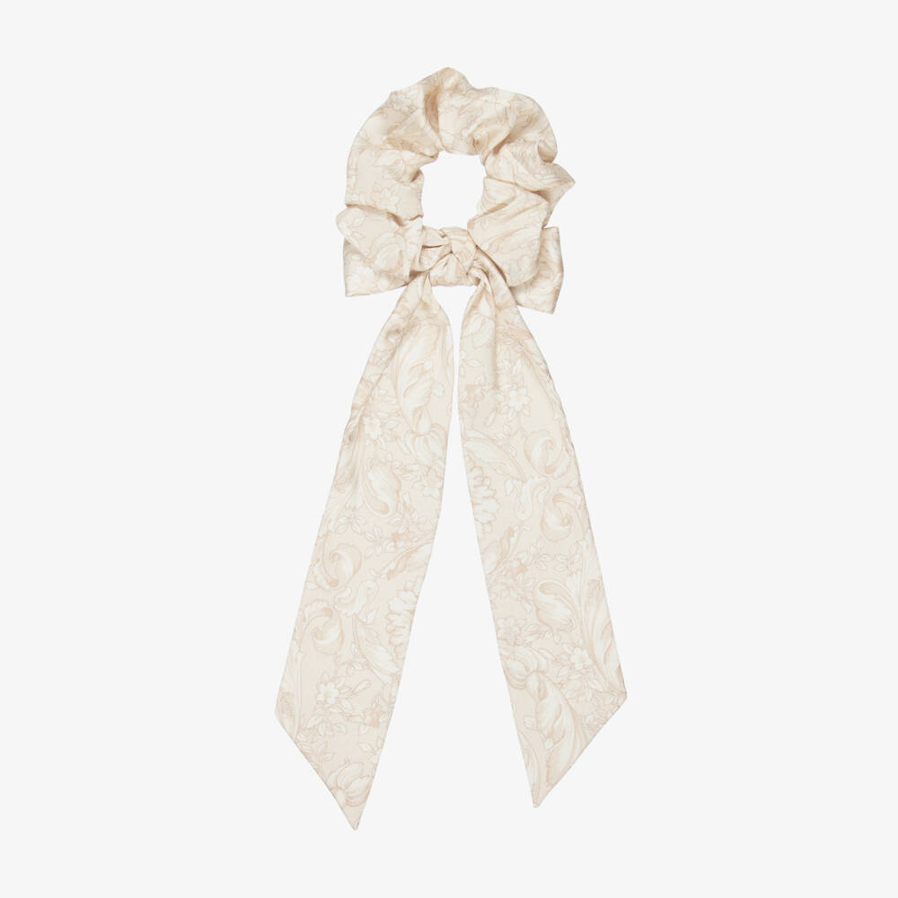 Versace-Girls Beige Whisper Barocco Hair Scrunchie | Childrensalon Outlet