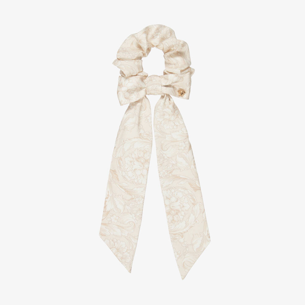 Versace-Girls Beige Whisper Barocco Hair Scrunchie | Childrensalon Outlet