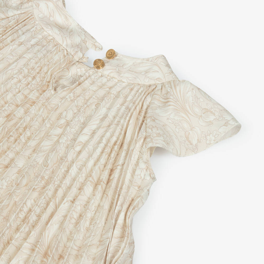 Versace-Girls Beige Whisper Barocco Pleated Dress | Childrensalon Outlet