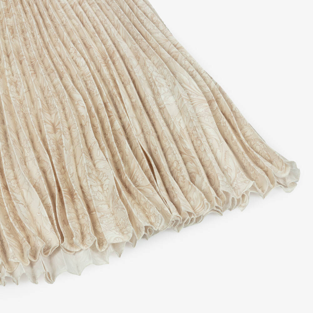 Versace-Girls Beige Whisper Barocco Pleated Dress | Childrensalon Outlet