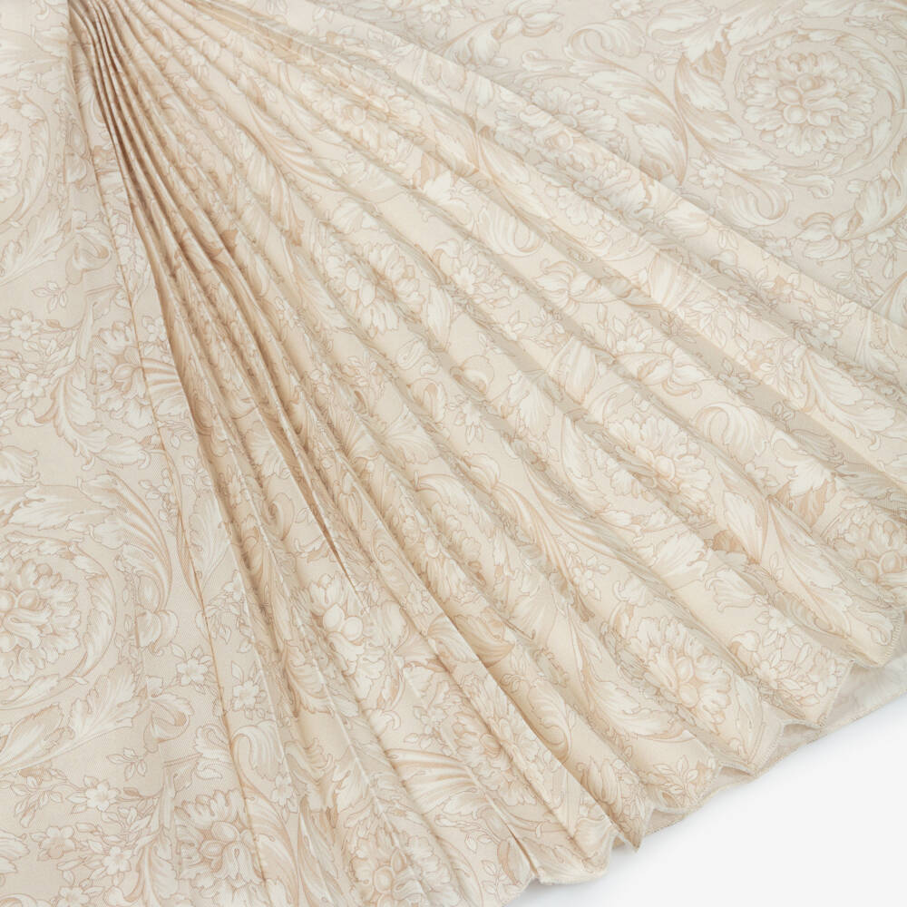 Versace-Girls Beige Whisper Barocco Pleated Skirt | Childrensalon Outlet