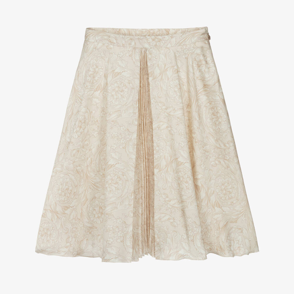 Versace-Girls Beige Whisper Barocco Pleated Skirt | Childrensalon Outlet