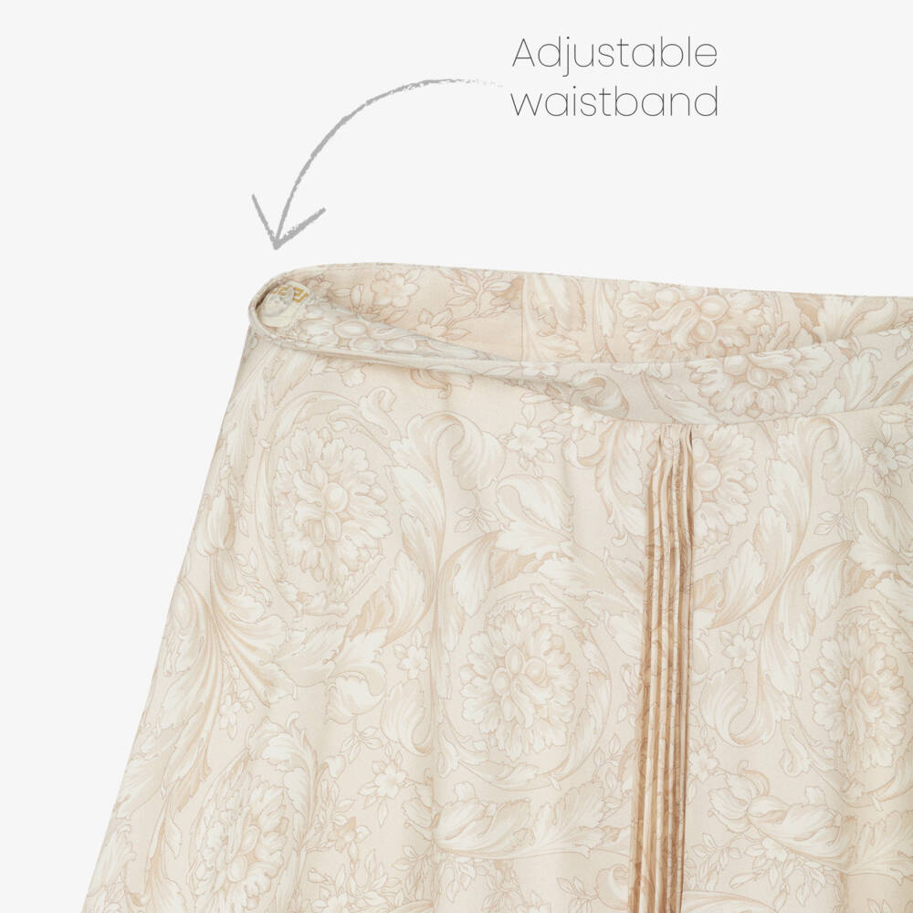 Versace-Girls Beige Whisper Barocco Pleated Skirt | Childrensalon Outlet