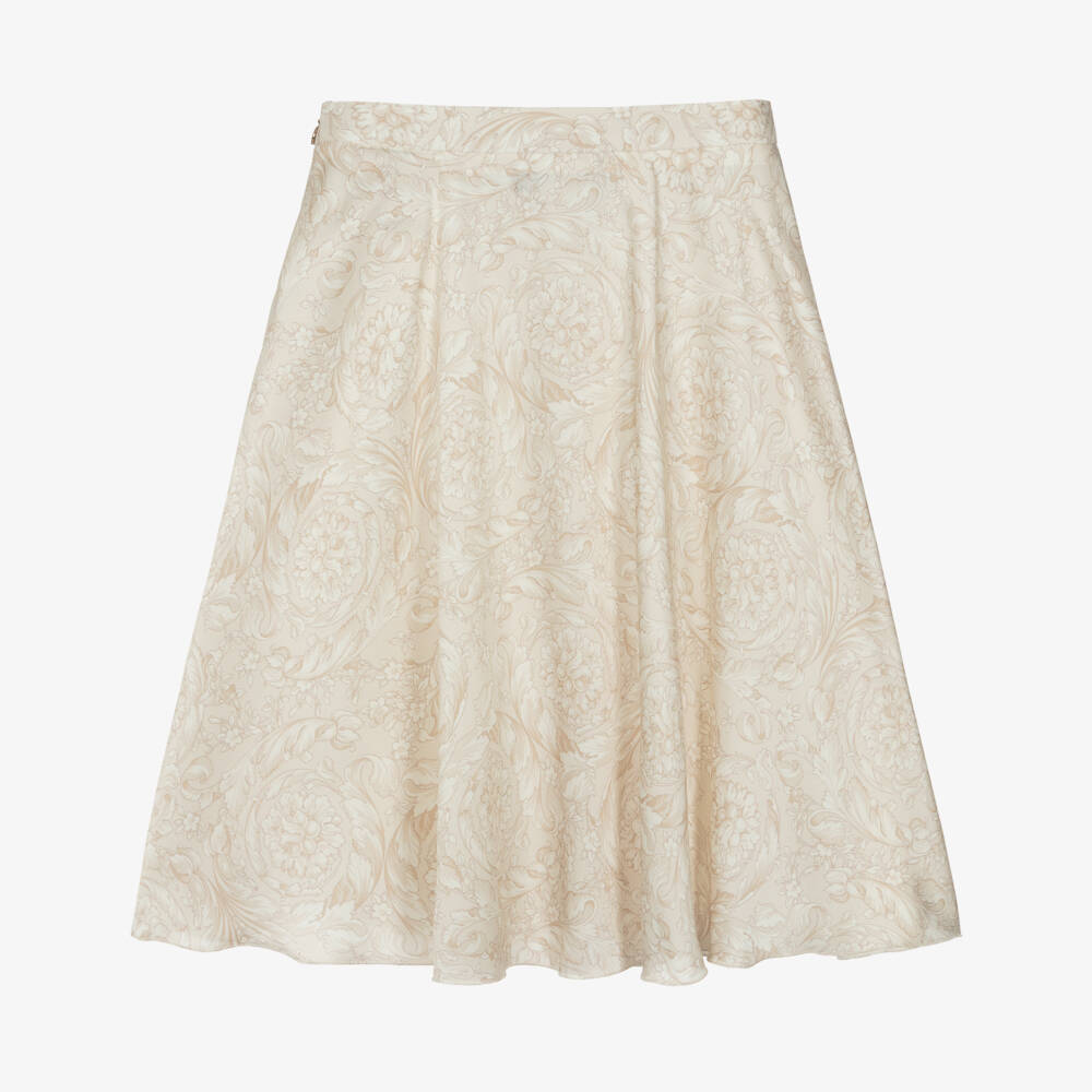Versace-Girls Beige Whisper Barocco Pleated Skirt | Childrensalon Outlet