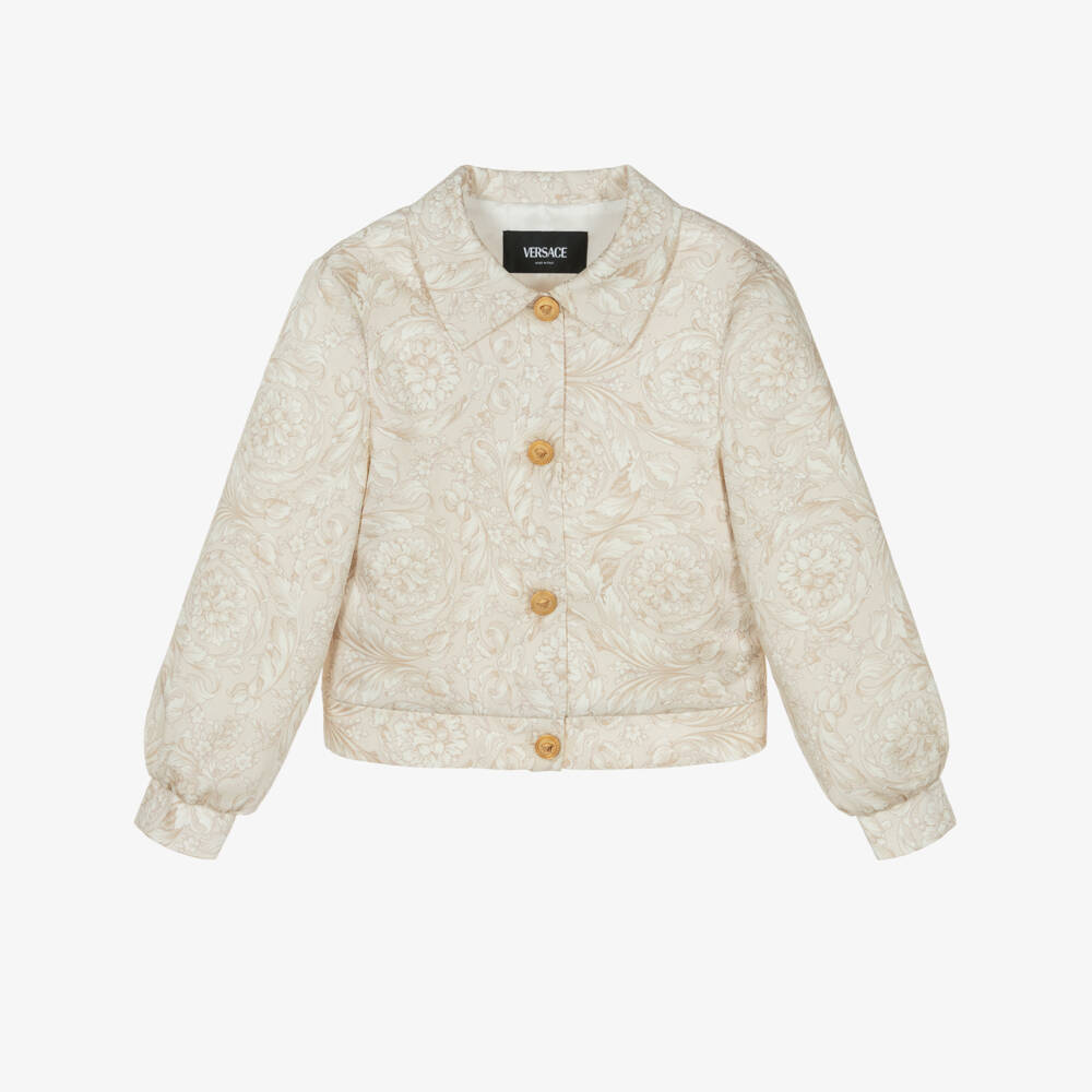 Versace-Girls Beige Whisper Barocco Satin Jacket | Childrensalon Outlet