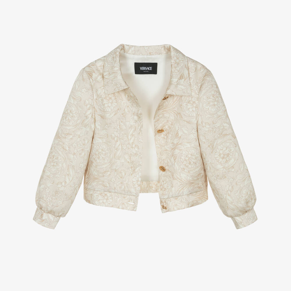 Versace-Girls Beige Whisper Barocco Satin Jacket | Childrensalon Outlet