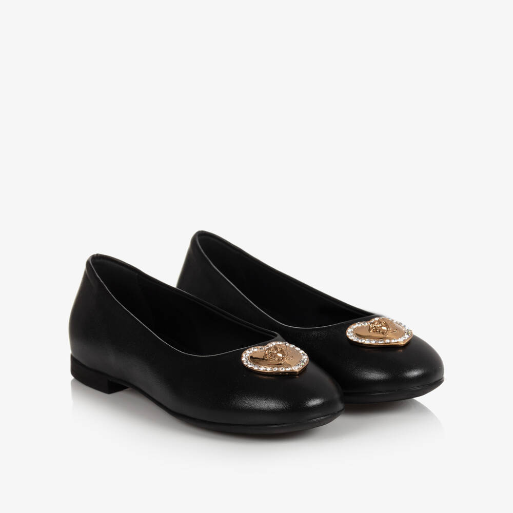 Versace-Girls Black Ballerina Pumps | Childrensalon Outlet