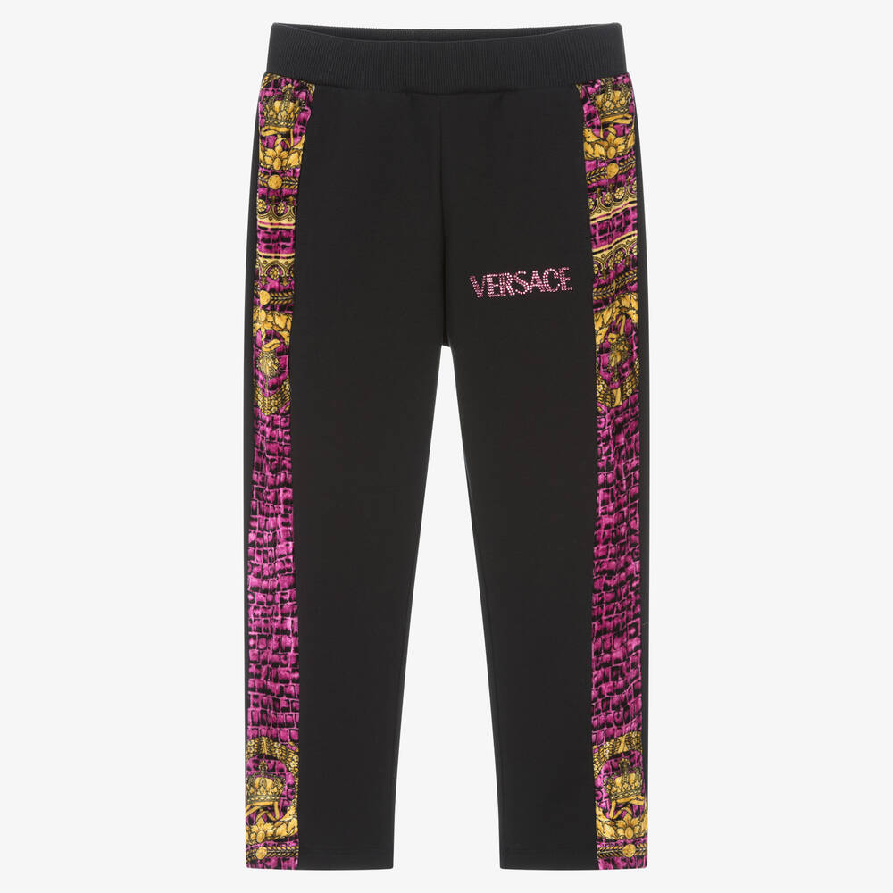 Versace - Bas de jogging noir Barocco fille | Childrensalon