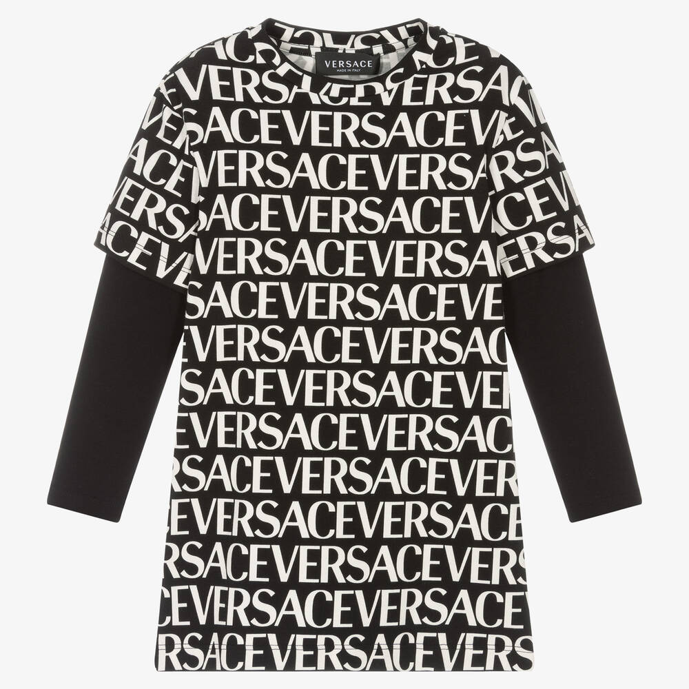 Versace - فستان قطن جيرسي لون أسود  | Childrensalon