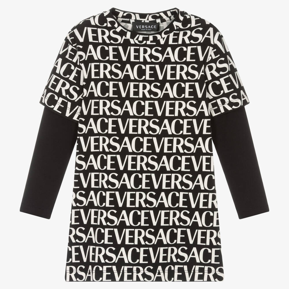 Versace black shop and white dress