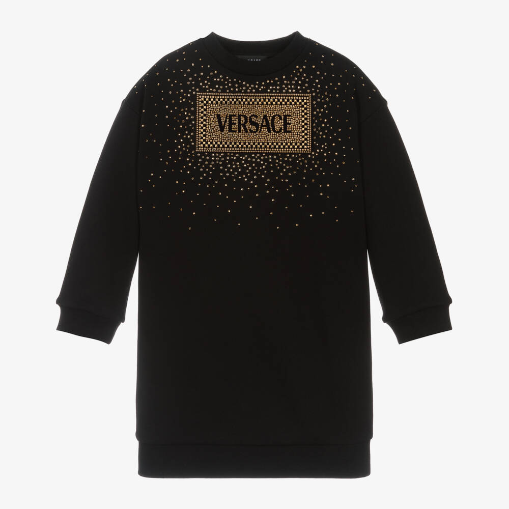 Versace-Girls Black Cotton Logo Dress | Childrensalon Outlet