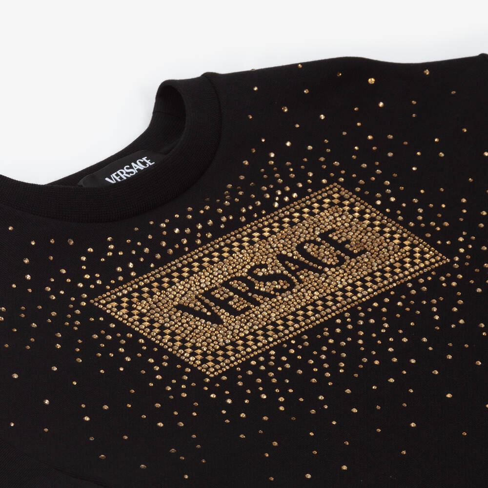 Versace-Girls Black Cotton Logo Dress | Childrensalon Outlet