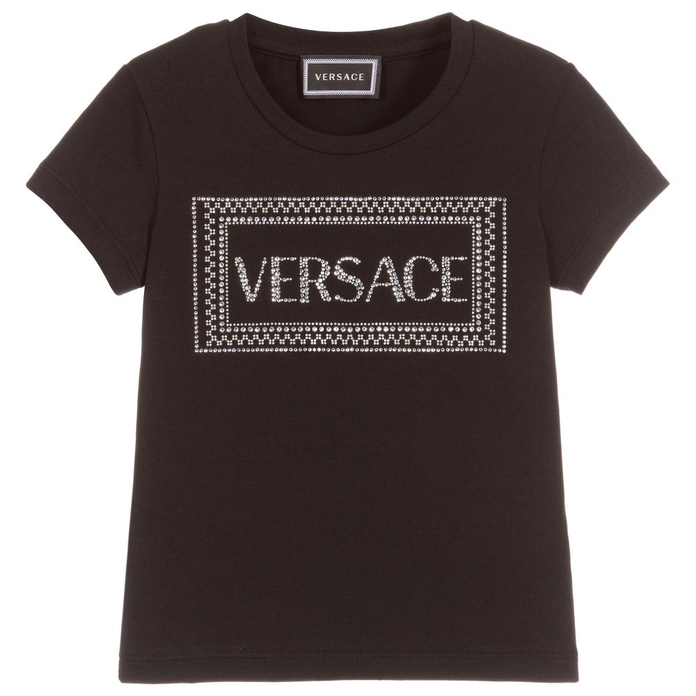 Versace - Girls Black Cotton T-Shirt | Childrensalon