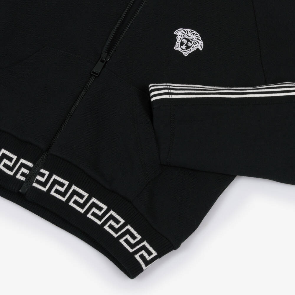 Versace-Черная кофта на молнии с узором Greca для девочек | Childrensalon Outlet