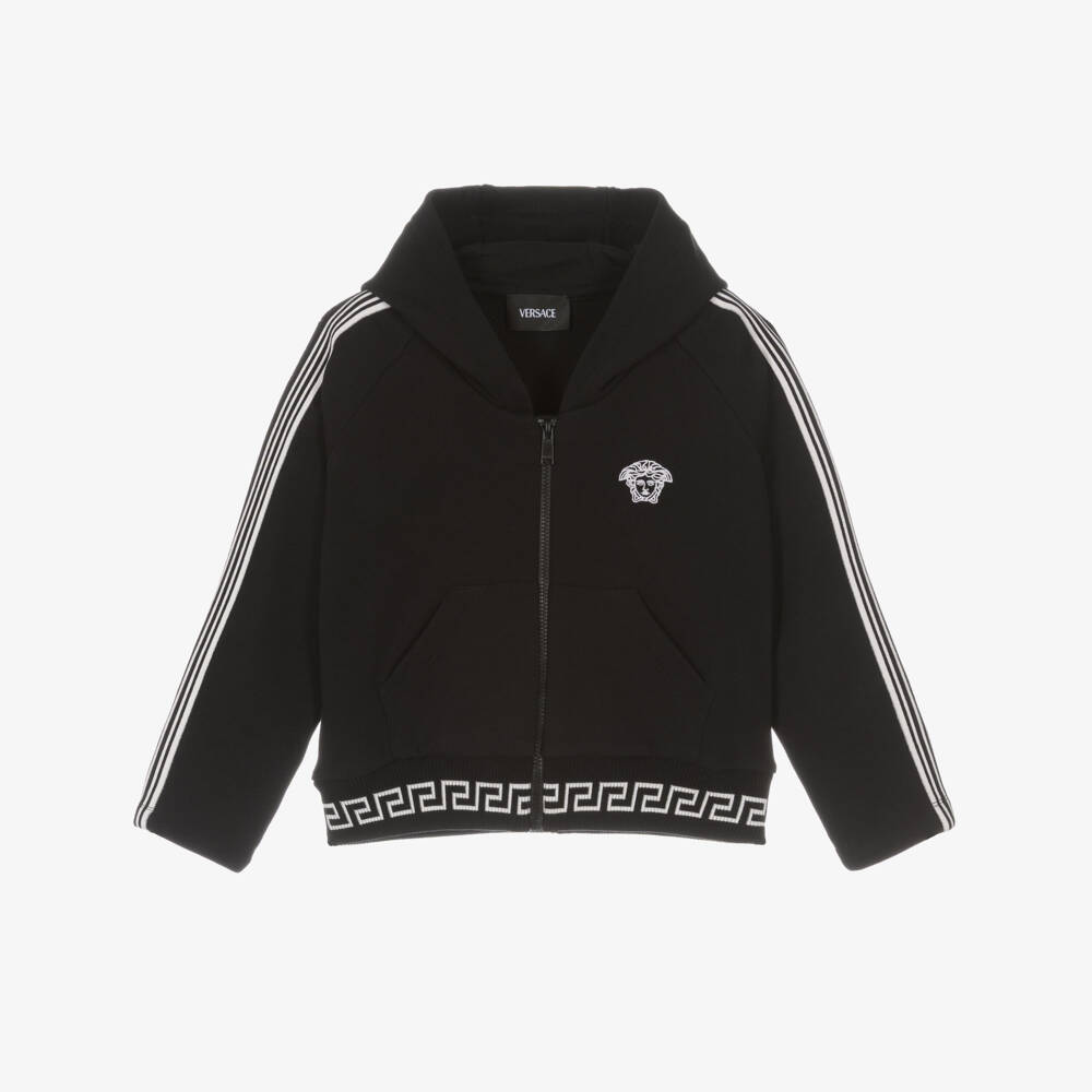 Versace-Черная кофта на молнии с узором Greca для девочек | Childrensalon Outlet