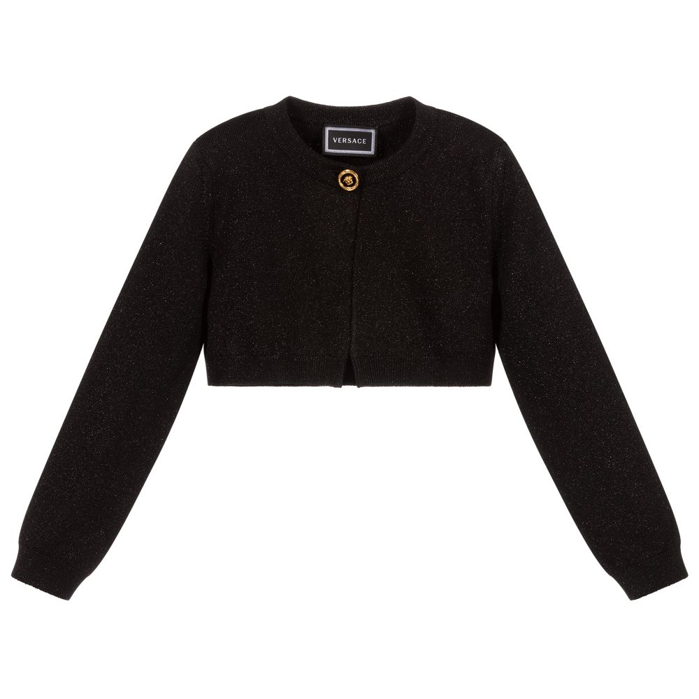 Versace - Girls Black Cropped Cardigan | Childrensalon