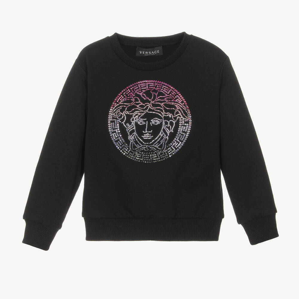 Versace - Girls Black Crystal Medusa Sweatshirt | Childrensalon