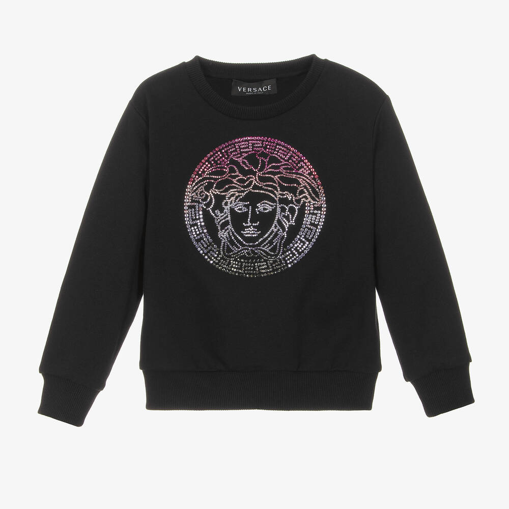 Versace - Sweat-shirt noir à strass Medusa | Childrensalon