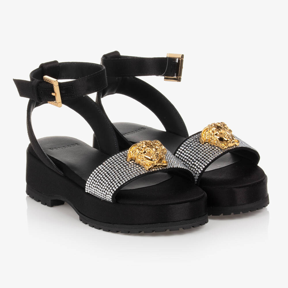 Versace - Girls Black Diamanté Medusa Sandals | Childrensalon