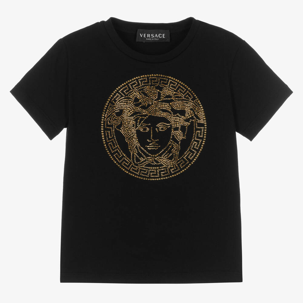 Versace-Черная футболка со стразами для девочек | Childrensalon Outlet