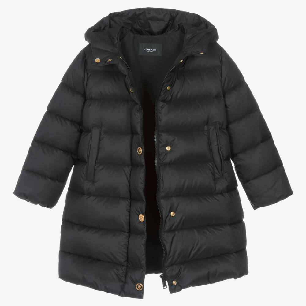Versace-Girls Black Down Padded Puffer Coat | Childrensalon Outlet