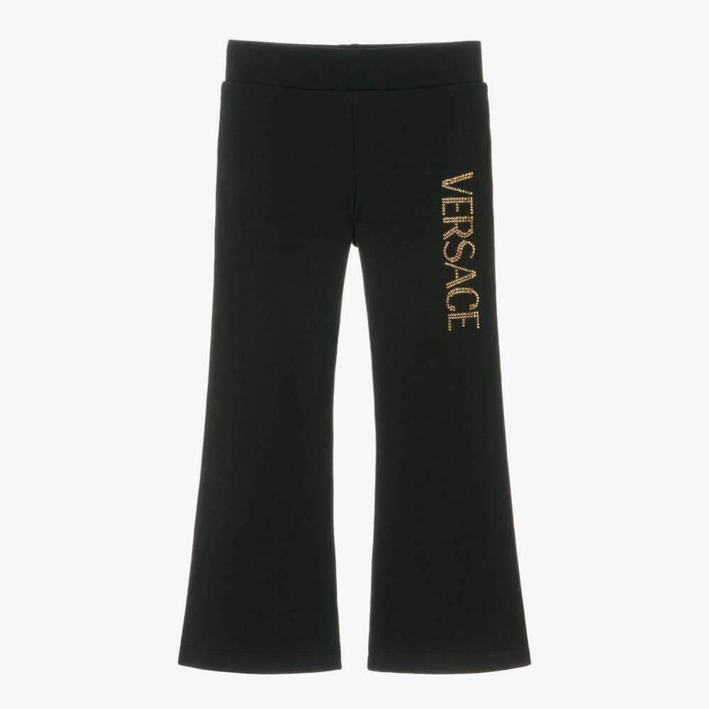 Versace-Черные расклешенные хлопковые брюки для девочек | Childrensalon Outlet