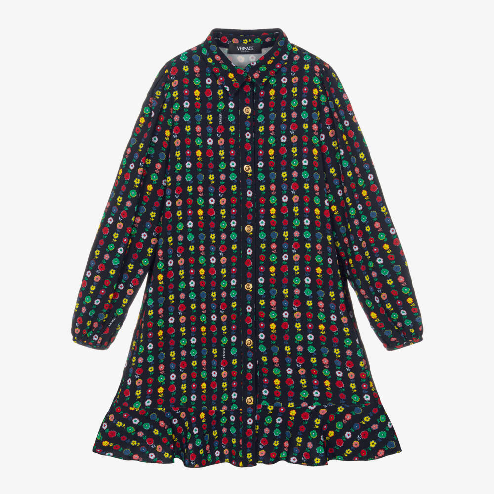 Versace-Girls Black Floral Viscose Dress | Childrensalon Outlet