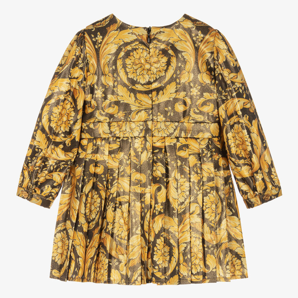 Versace-فستان أطفال بناتي بطبعة باروك لون أسود وذهبي | Childrensalon Outlet