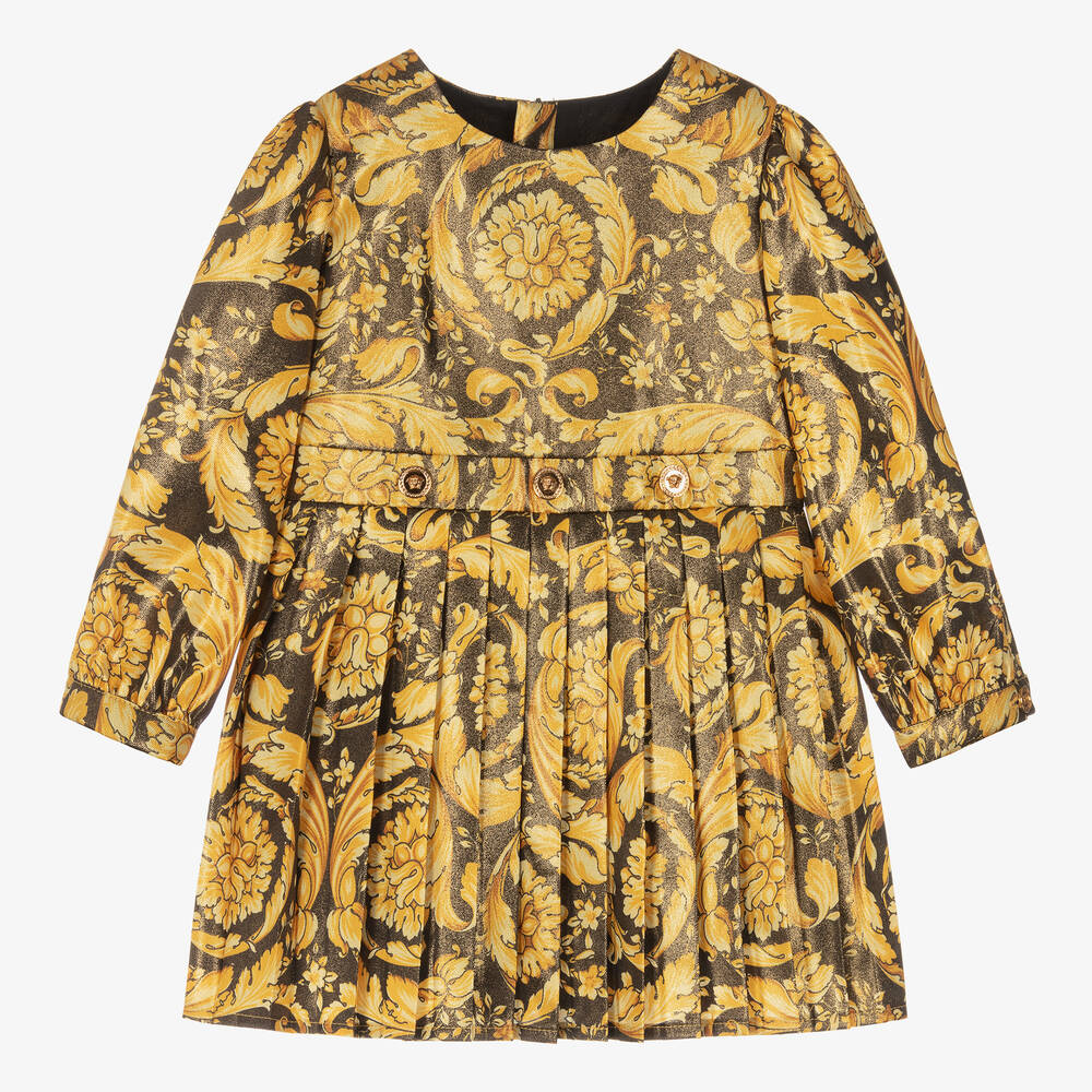 Versace - Robe noire et dorée Barocco fille | Childrensalon