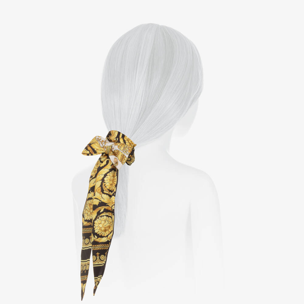 Versace-Girls Black & Gold Barocco Hair Scrunchie (12cm) | Childrensalon Outlet
