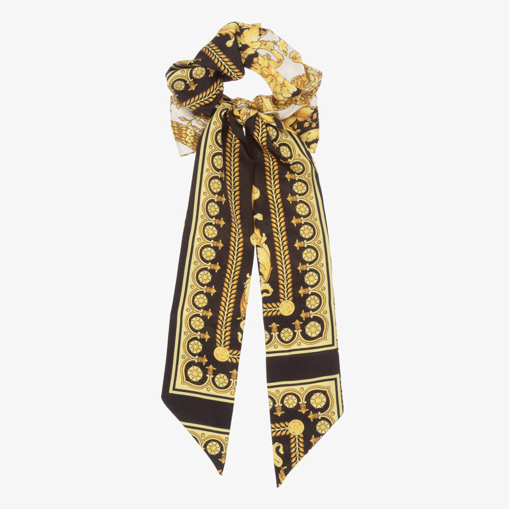 Versace-Girls Black & Gold Barocco Hair Scrunchie (12cm) | Childrensalon Outlet