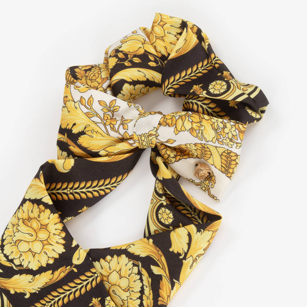 Versace-Girls Black & Gold Barocco Hair Scrunchie (12cm) | Childrensalon Outlet