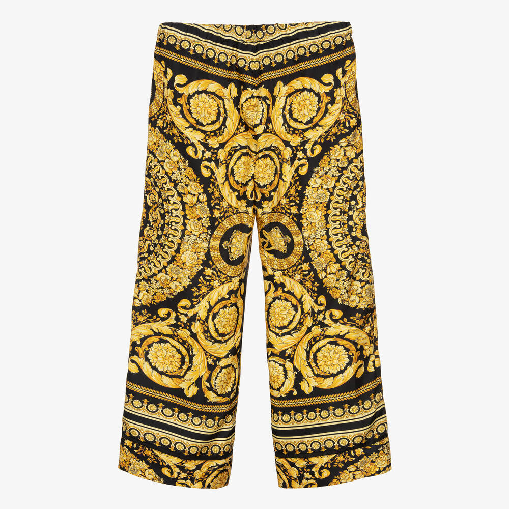 Versace - Girls Black & Gold Barocco Silk Trousers