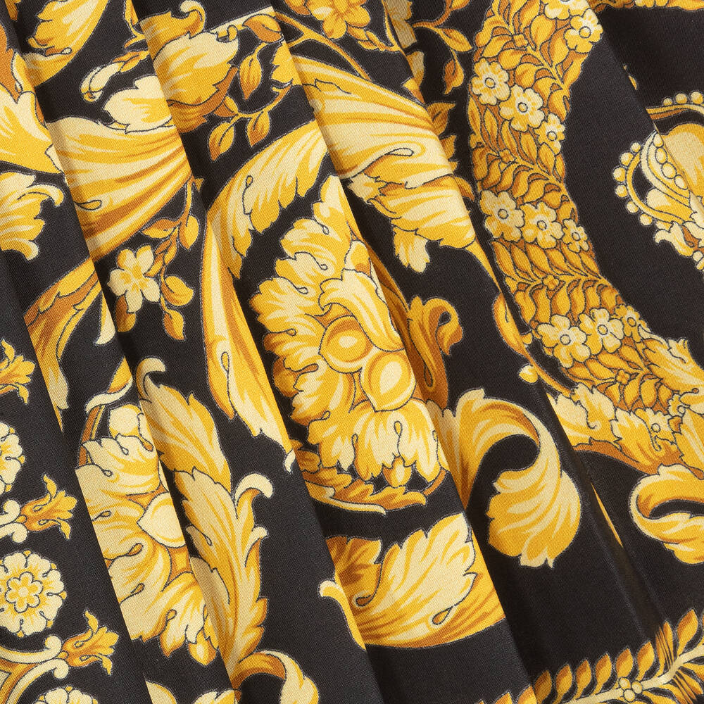 Versace-تنورة قطن بوبلين لون أسود وذهبي بطبعة الباروك | Childrensalon Outlet
