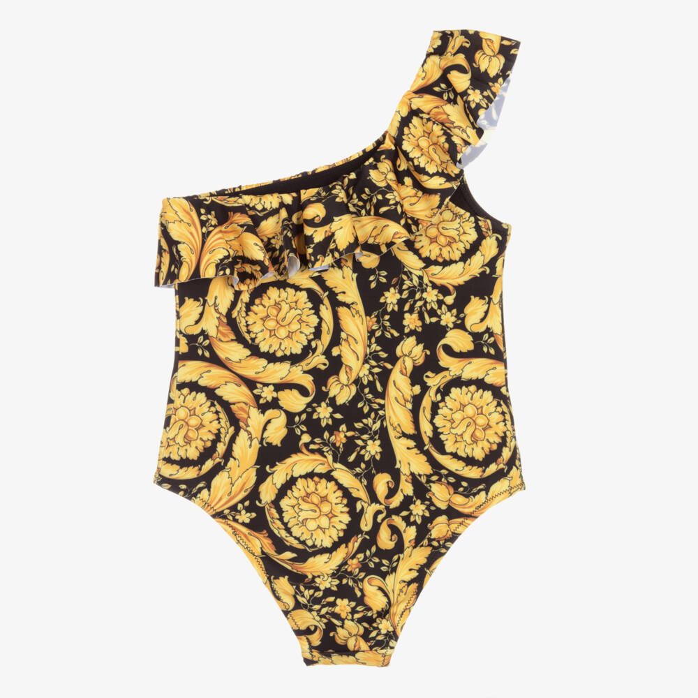 Versace-Girls Black & Gold Barocco Swimsuit | Childrensalon Outlet