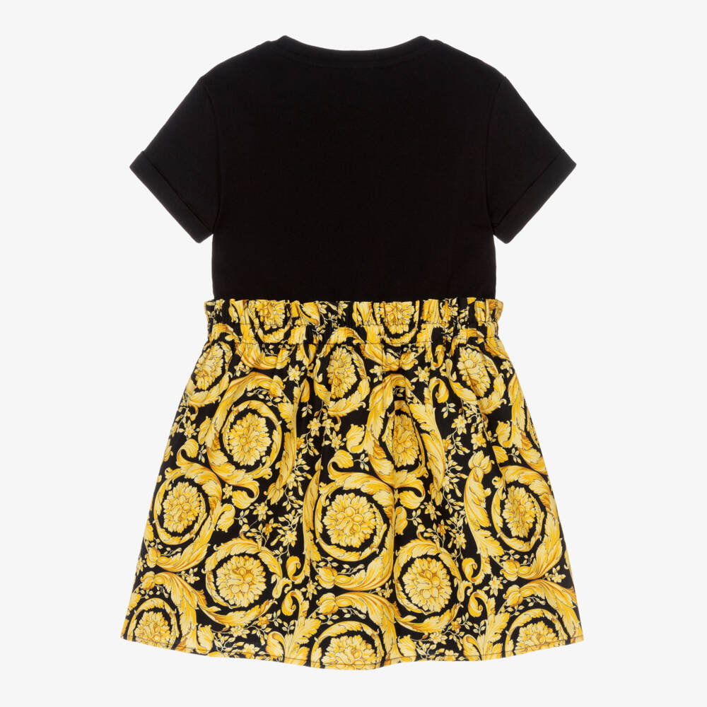 Versace-Girls Black & Gold Cotton Barocco Dress | Childrensalon Outlet