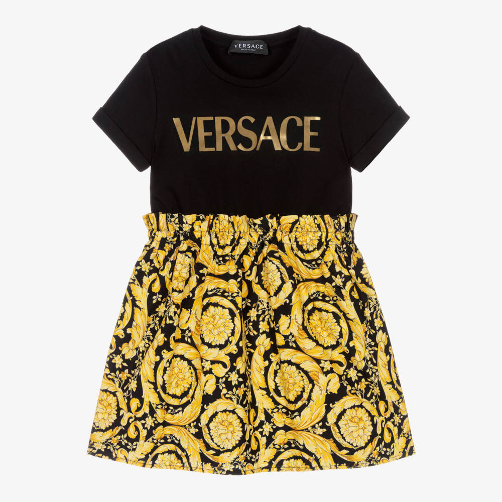 Versace-Girls Black & Gold Cotton Barocco Dress | Childrensalon Outlet